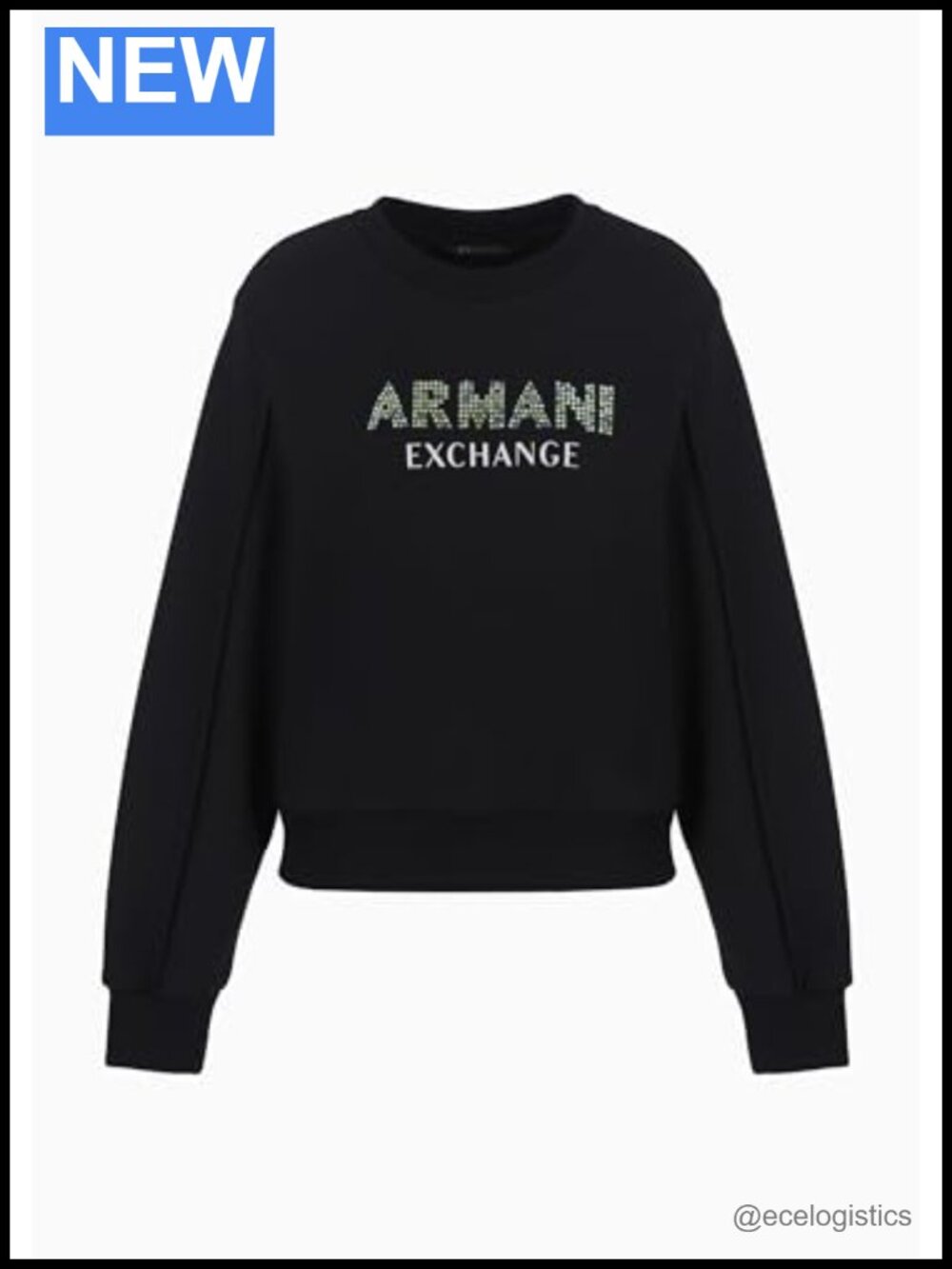 Rhinestone Logo Crewneck Pullover Sweatshirt Cotton Polyester